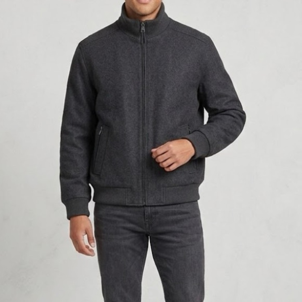 Andrew Marc Gray Wool Knit Bomber Jacket XL